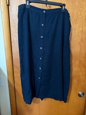 LC Lauren Conrad Navy Button-Front Midi Skirt linen blend size xl
